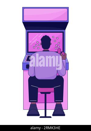 Man sitting and playing games flat line color vector character Stock Vector