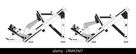 Muscle building with leg press machine bw vector spot illustration Stock Vector