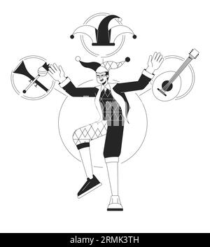 Jester person archetype bw concept vector spot illustration Stock Vector
