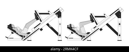 Working out on machine squat press bw vector spot illustration Stock Vector