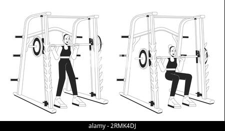 Working out on weight power rack bw vector spot illustration Stock Vector