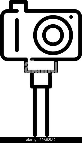 Camera on a selfie stick. Blogging, streaming or videoing your vacation. Pixel perfect, editable stroke Stock Vector