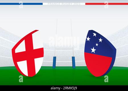 Match between England and Samoa, illustration of rugby flag icon on rugby stadium. Vector illustration. Stock Vector