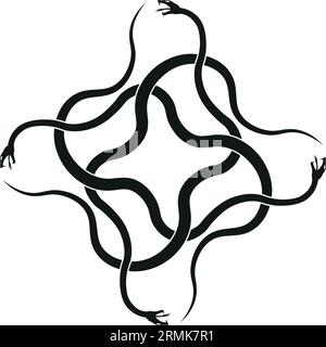 elemental unity as four serpents intertwine to shape a powerful quadrangle Stock Vector