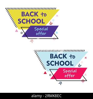 Back to school sale stickers in Memphis style with a trapezoid, parallelogram and lines Stock Vector