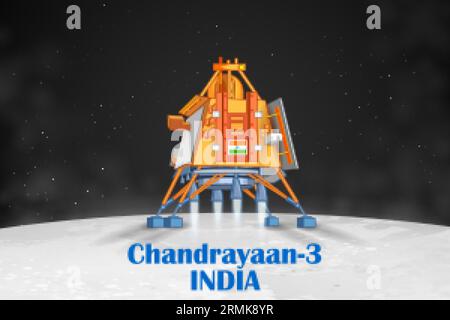 Chandrayaan 3 rocket mission launched by India for lunar exploration missionwith lander Vikram and rover Pragyan Stock Vector