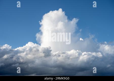 Dramatic cloud formation, fast rising (cumulus) clouds, filling the format, Baden-Wuerttemberg, Germany Stock Photo