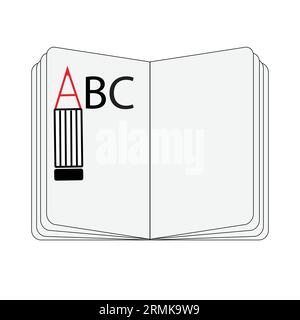Notebook with a pencil in the shape of the letter a and the letters b and c Stock Vector