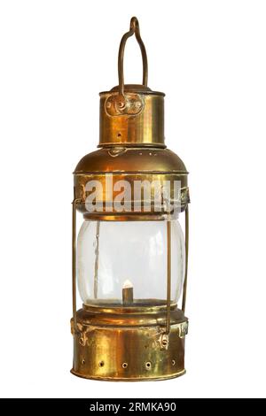 Authentic ancient storm lantern isolated on a white background Stock Photo