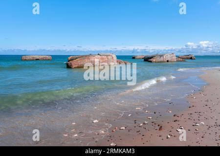 Bunkers on the beach, relics of the Atlantic Wall from World War 2, Denmark Stock Photo