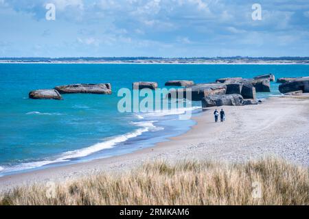 Bunkers on the beach, relics of the Atlantic Wall from World War 2, Denmark Stock Photo