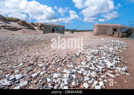 Bunkers on the beach, relics of the Atlantic Wall from World War 2, Denmark Stock Photo