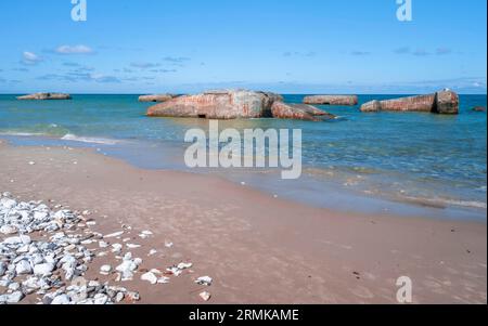 Bunkers on the beach, relics of the Atlantic Wall from World War 2, Denmark Stock Photo