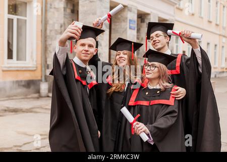 High angle students taking selfie Stock Photo