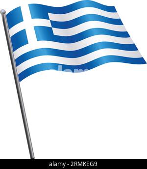 accurate correct greek flag of greece flying waving flowing on flagpole vector isolated on white background Stock Vector