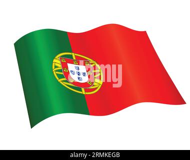 accurate correct portuguese flag of portugal flying waving flowing vector isolated on white background Stock Vector