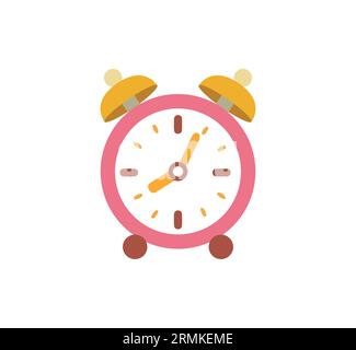 simple colorful cartoon pink analog alam clock with white face and 2 bells vector isolated on white background Stock Vector