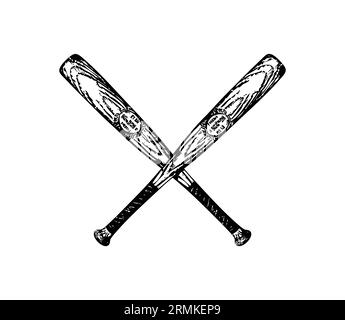 simple classic twin 2 crossed wood baseball bats vintage base ball vector isolated on white background Stock Vector