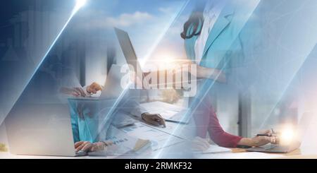 Business woman working. Business strategy. Data analysis financial Technology connection concept Stock Photo