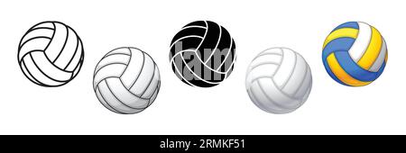 classic volleyball beach volley ball set of 5 simple vector isolated on white background Stock Vector