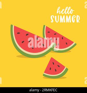 Watermelon Slice Summer Fruit Postcard Vector Illustration Stock Vector