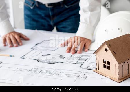 High angle architect checking project Stock Photo