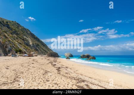 Megali Petra beach with turquoise water of Lefkada island, Ionian Sea, Greece Stock Photo