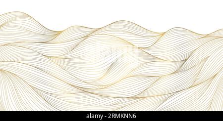 Vector art deco wavy luxury pattern, wave line japanese style background. Organic dynamic pattern, texture for print, wall art, packaging design Stock Vector