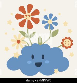 Groovy Flowers Illustration Stock Vector