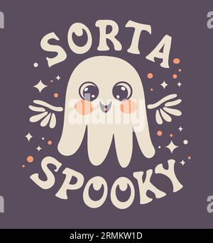 Halloween background of sorta spooky text with a cute smiling ghost in the middle Stock Vector