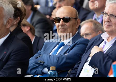 Paris, France. 29th Aug, 2023. Dassault CEO Eric Trappier at a meeting of French Entrepreneurs (REF) organized by the MEDEF at the Longchamp racecourse in Paris, on August 29, 2023. Photo by Raphael Lafargue/ABACAPRESS.COM Credit: Abaca Press/Alamy Live News Stock Photo