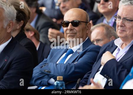 Paris, France. 29th Aug, 2023. Dassault CEO Eric Trappier at a meeting of French Entrepreneurs (REF) organized by the MEDEF at the Longchamp racecourse in Paris, on August 29, 2023. Photo by Raphael Lafargue/ABACAPRESS.COM Credit: Abaca Press/Alamy Live News Stock Photo