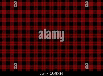 Classic plaid pattern featuring a grid of intersecting lines in red and black, traditional tartan design, commonly associated with Scottish heritage Stock Photo