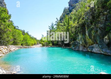 Goynuk canyon near Kemer. Idyllic landscape with rocks and canyons and turquoise water. Nature in Turkey. Stock Photo