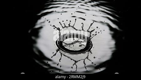 Drop of Water falling into Water, Full Moon Stock Photo