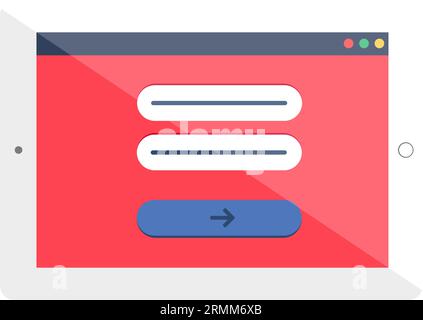 Authorization menu interface of entering login and password website in tablet with white frame. Internet page on screen of digital device. Simple flat Stock Vector