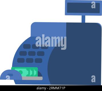 Modern cash register with full money bill acceptor. Device for safe storage of money and accounting for goods sold in store. Simple flat vector icon i Stock Vector