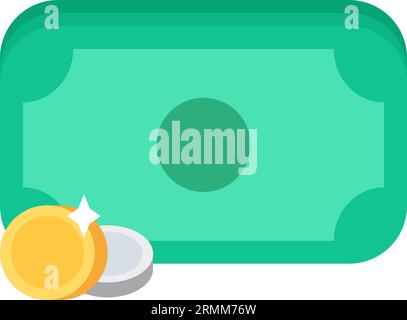 American money, paper green banknotes Dollars and Coins. Symbol of luxury wealth and prosperity. Cash, turnover finance banking. Simple flat vector is Stock Vector
