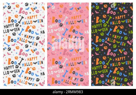 Happy Halloween Boo groovy seamless pattern print Stock Vector