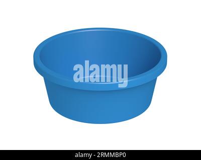 Blue washing bowl isolated on white background. Plastic basin. 3d illustration. Stock Photo