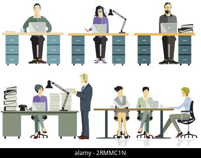 co-workers working together in the office,Illustration, Stock Vector