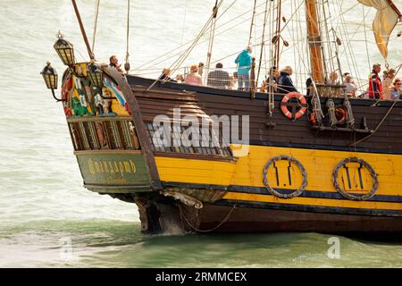 Shtandart frigate in Granville (Manche, Normandy, France) during the Voiles de Travail festival. Stock Photo