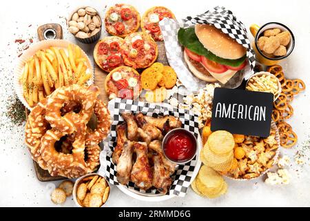 American food. Fast food. Top view Stock Photo - Alamy