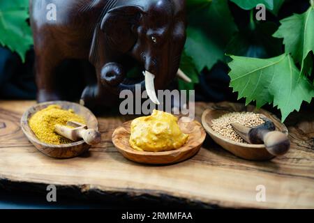 medium hot mustard with typical African spices like chakalaka Stock Photo