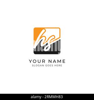 H, S, HS Initial letter handwritten and signature vector image template in square shape log Stock Vector