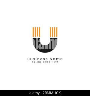 U Letter Stock Illustration with Geometric Lines Vector Logo. Alphabet U in Half Solid Half Lines Style Stock Vector