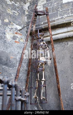 Skeleton in gibbet, Dalibor Tower (former prison) Prague Castle in Prague (Czech Republic) Stock Photo