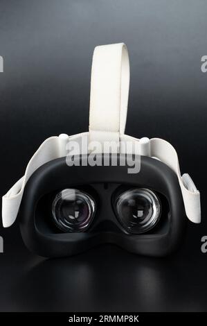 Vr helmet with lenses  back view isolated on black studio background Stock Photo