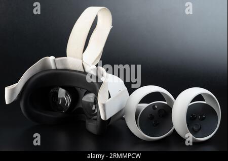 VR game headset with joystick kit isolated on blackstudio  background Stock Photo