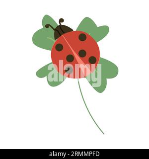 ladybug, a symbol of good luck on a clover leaf Stock Vector